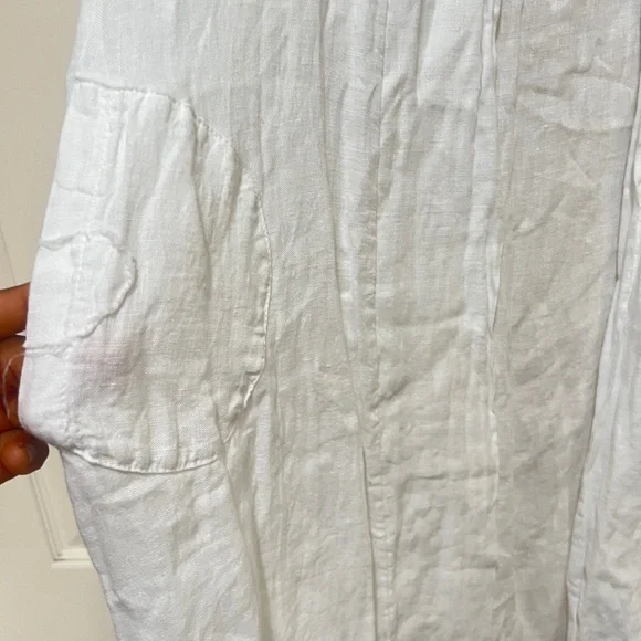 Made in Italy linen white Open Long Cardigan Pocket Lagenlook Beach relaxed SZ M - Picture 4 of 15